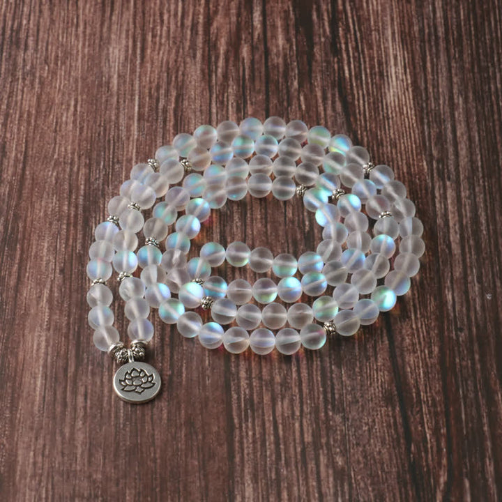 Olivenorma 108 Moonstone Mala Beads Lotus Pendant Necklace - Moonstone - image 0