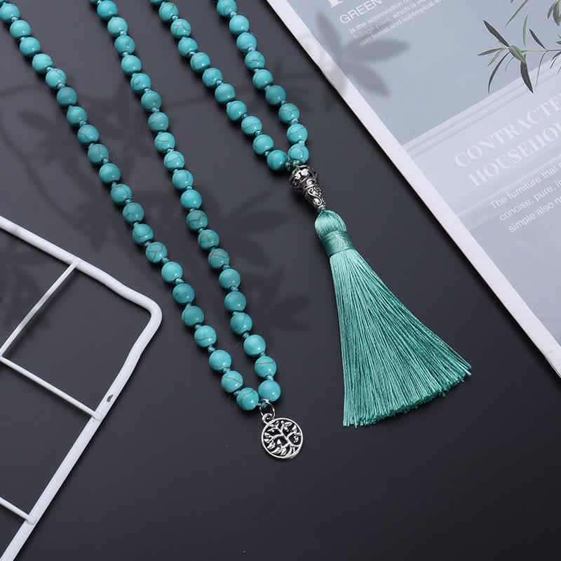 Olivenorma 108 Turquoise Mala Beads Tree Of Life Necklace - image 2