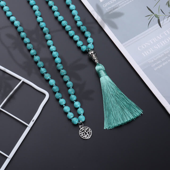 Olivenorma 108 Turquoise Mala Beads Tree Of Life Necklace - image 2