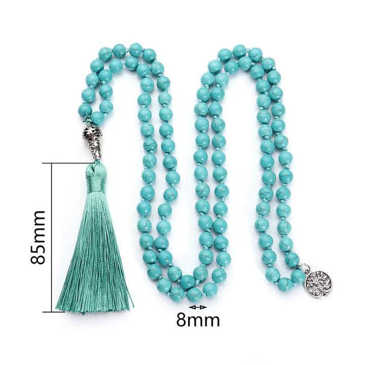 Olivenorma 108 Turquoise Mala Beads Tree Of Life Necklace - image 4