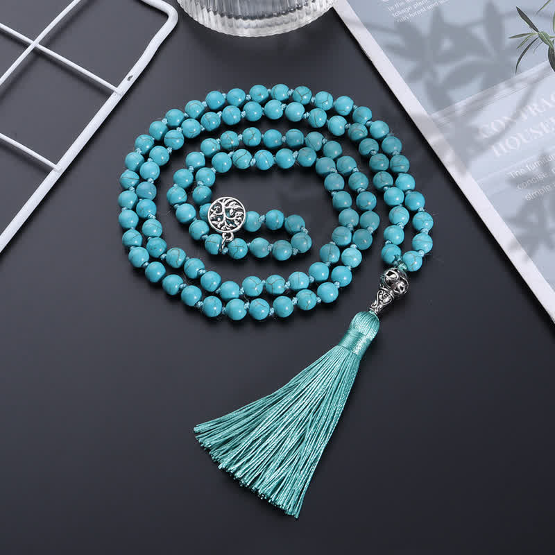 Olivenorma 108 Turquoise Mala Beads Tree Of Life Necklace - image 1