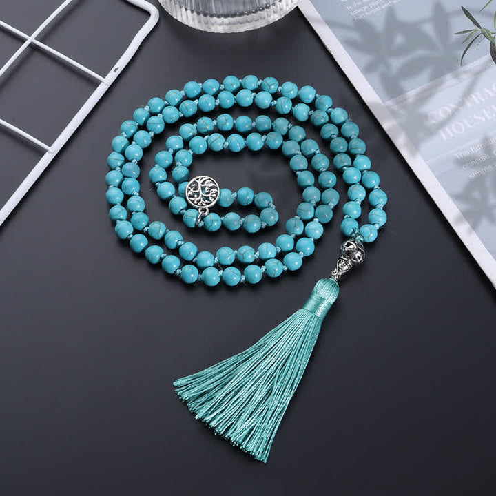 Olivenorma 108 Turquoise Mala Beads Tree Of Life Necklace - image 1