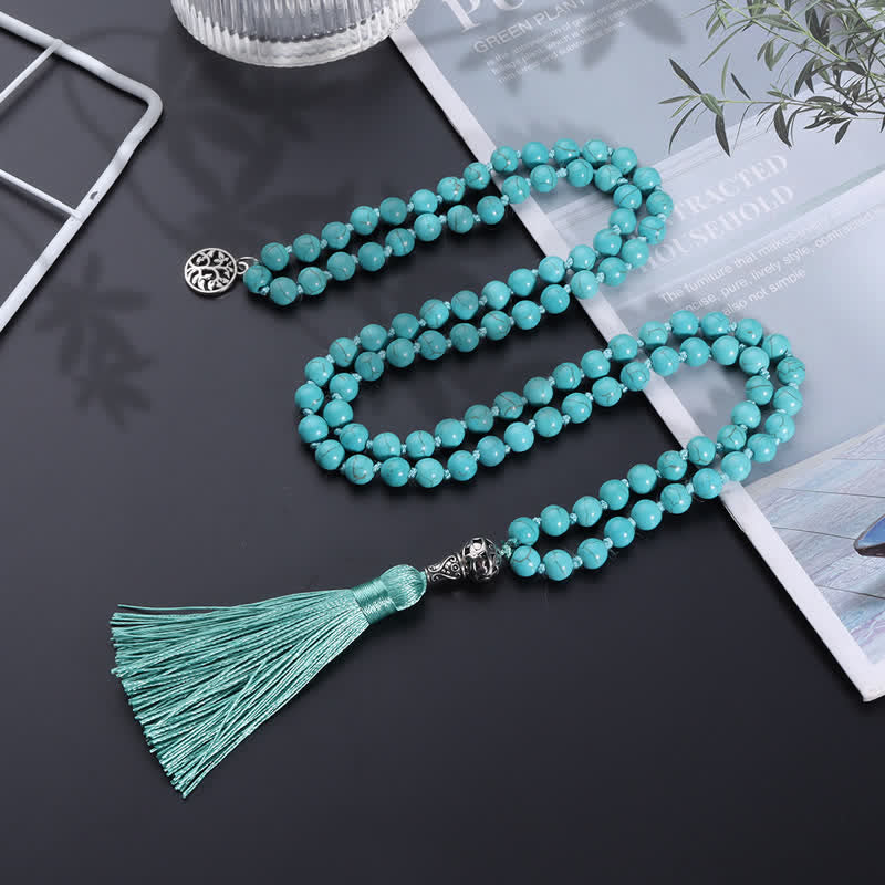 Olivenorma 108 Turquoise Mala Beads Tree Of Life Necklace - image 3