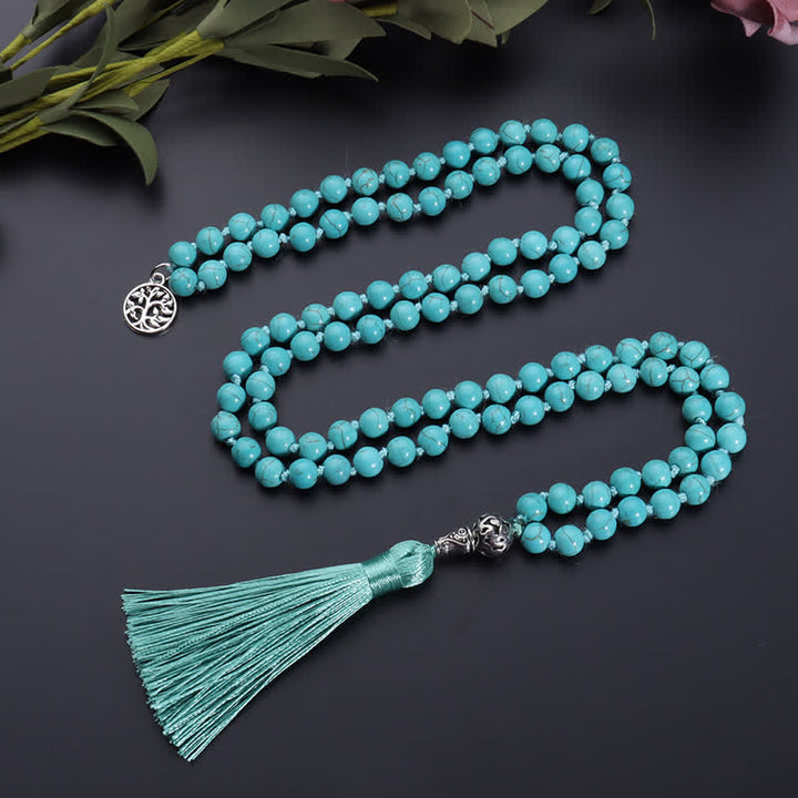 Olivenorma 108 Turquoise Mala Beads Tree Of Life Necklace - Turquoise - image 0