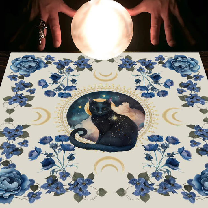 Olivenorma Astrology Flowers Moon & Sun Cloth Tarot Tablecloth - Cat&Flowers -White - 75cm*75cm - image 14