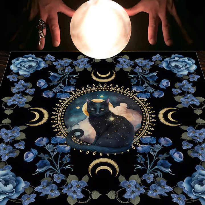 Olivenorma Astrology Flowers Moon & Sun Cloth Tarot Tablecloth - Cat&Flowers-Black - 75cm*75cm - image 13