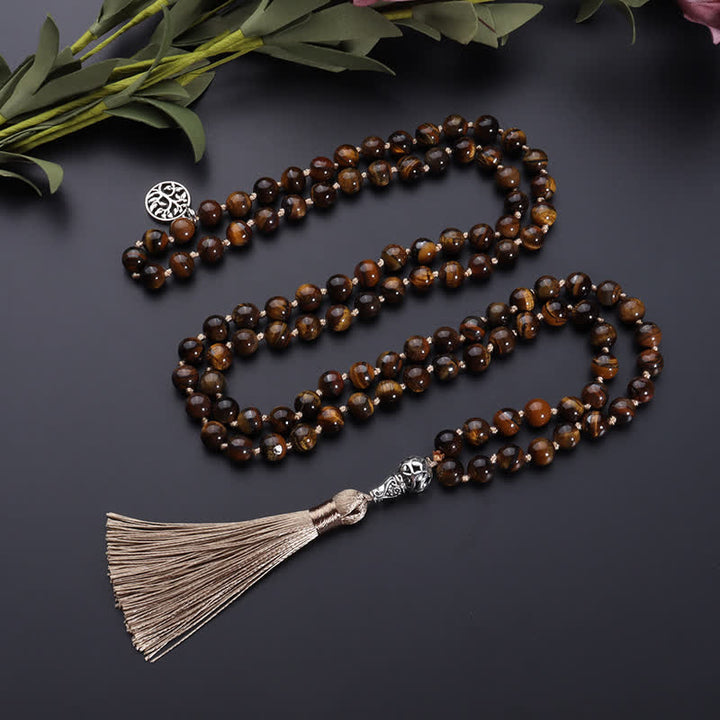 Olivenorma 108 Tiger Eye Mala Beads Tree Of Life Necklace - image 0