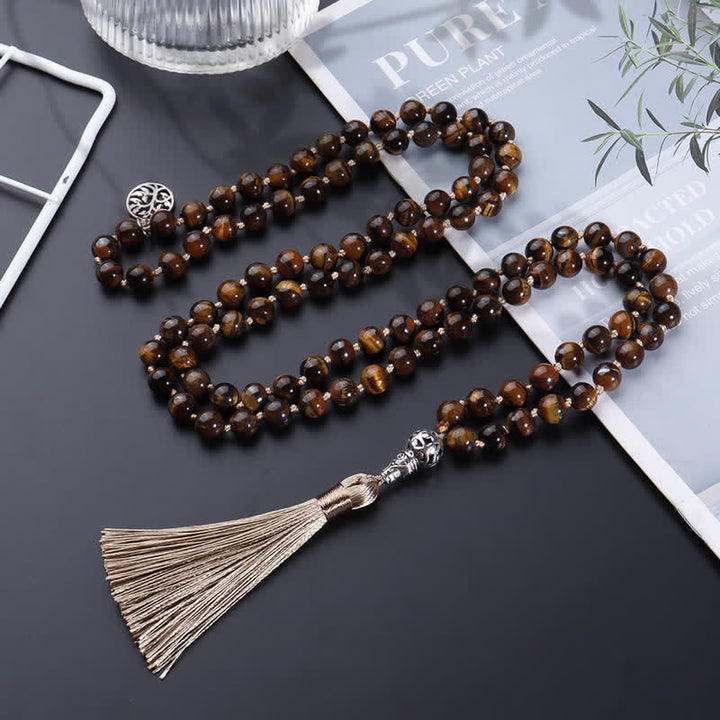 Olivenorma 108 Tiger Eye Mala Beads Tree Of Life Necklace - image 4