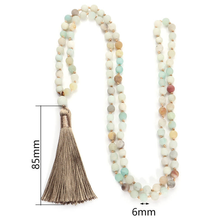 Olivenorma 108 Amazonite Mala Beads Tassel Pendant Necklace - image 5