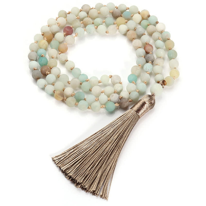 Olivenorma 108 Amazonite Mala Beads Tassel Pendant Necklace - image 4