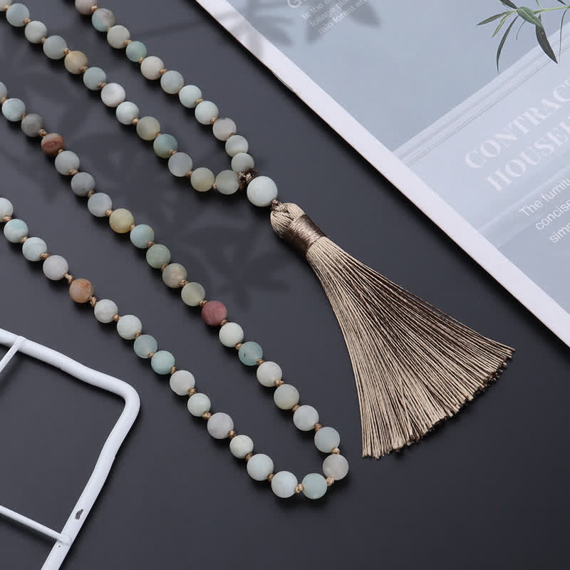Olivenorma 108 Amazonite Mala Beads Tassel Pendant Necklace - image 1