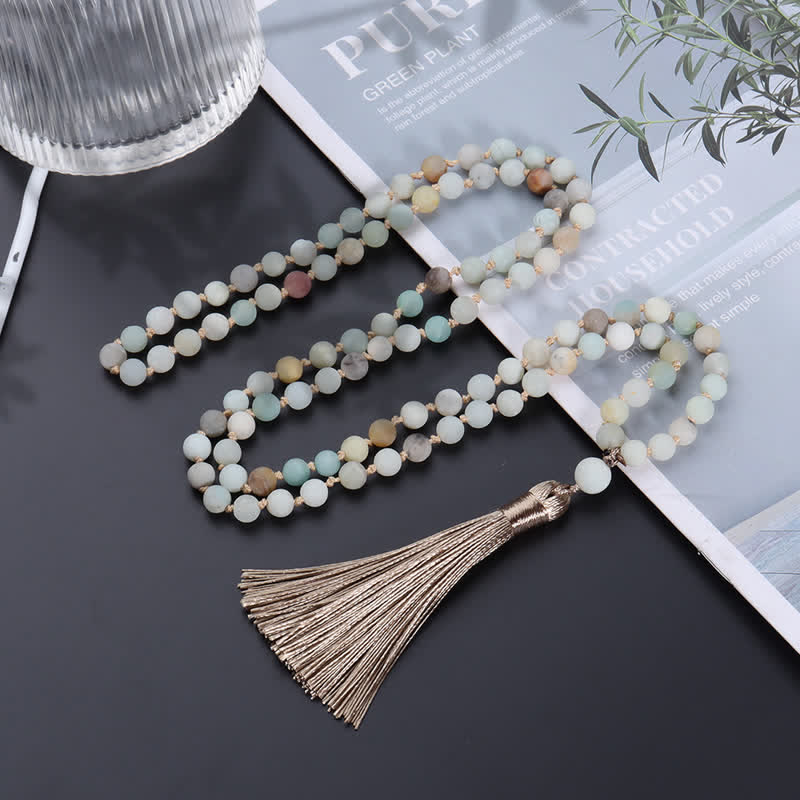 Olivenorma 108 Amazonite Mala Beads Tassel Pendant Necklace - image 3