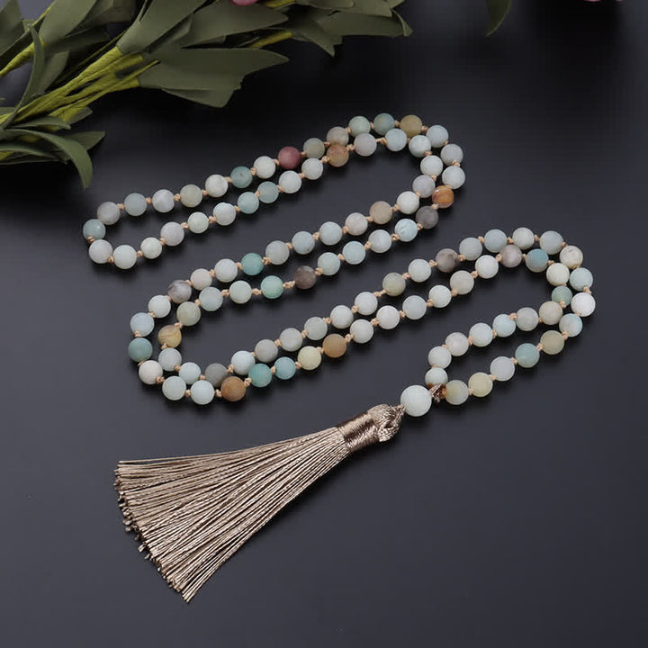 Olivenorma 108 Amazonite Mala Beads Tassel Pendant Necklace - Amazonite - image 0