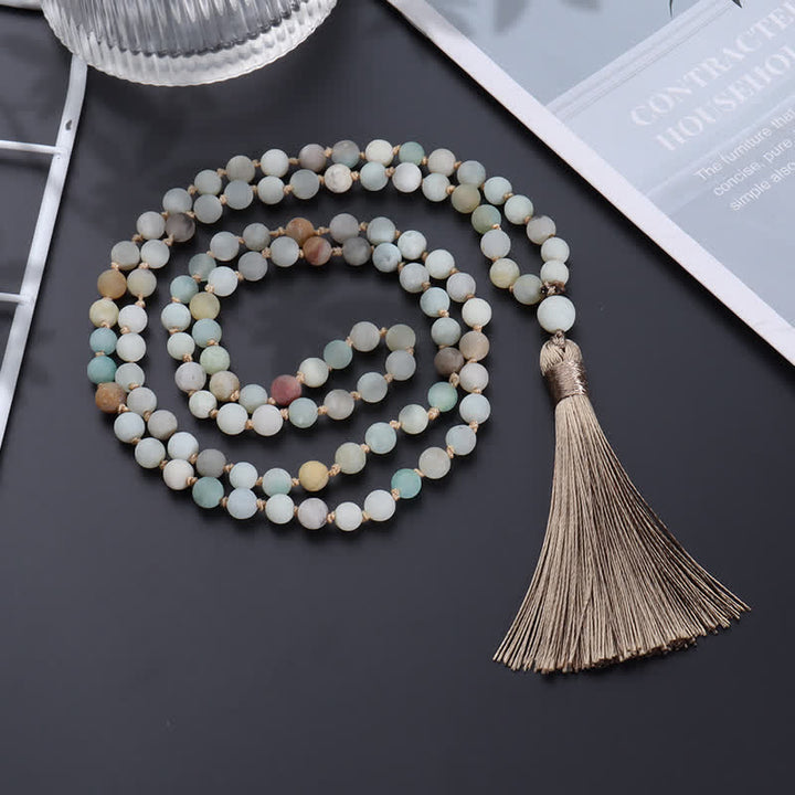 Olivenorma 108 Amazonite Mala Beads Tassel Pendant Necklace - image 2