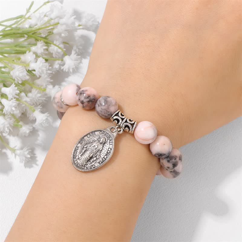Olivenorma Plum Tourmaline Beaded Jesus Nameplate Pendant Bracelet - image 1