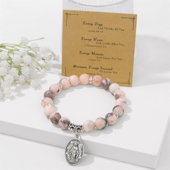 Olivenorma Plum Tourmaline Beaded Jesus Nameplate Pendant Bracelet - image 2