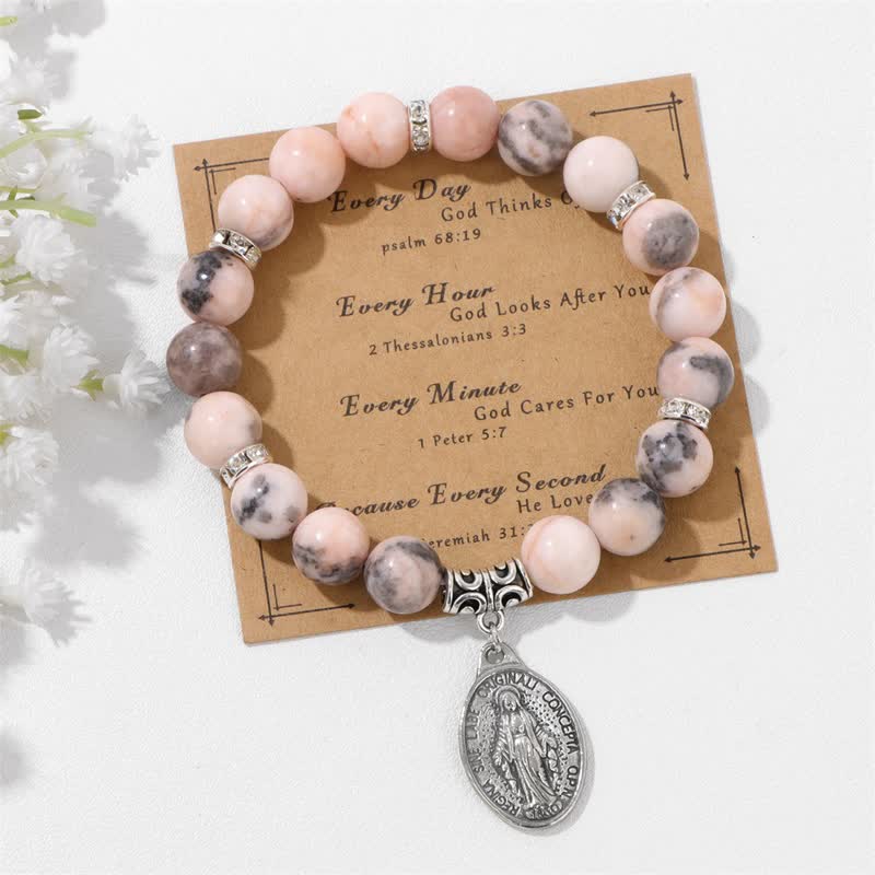 Olivenorma Plum Tourmaline Beaded Jesus Nameplate Pendant Bracelet - Plum Tourmaline - image 0