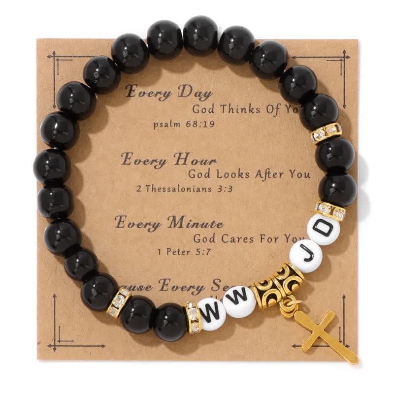 Olivenorma Natural Stone Beaded WWJD Cross Pendant Bracelet - image 1