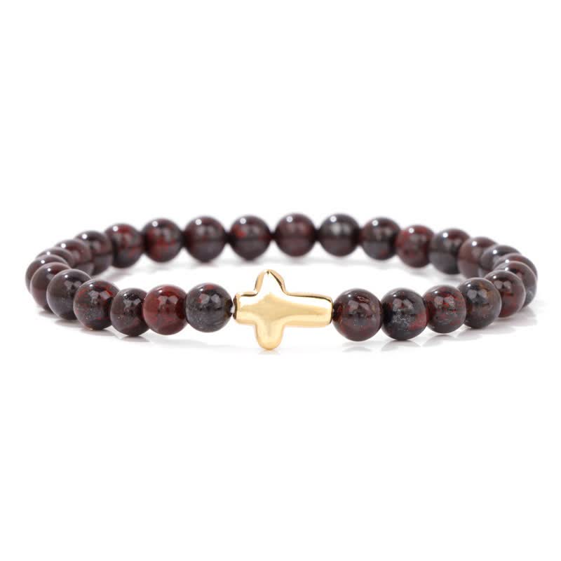Olivenorma 6mm Natural Stone Beaded Cross Pendant Bracelet - Mahogany Obsidian - image 18