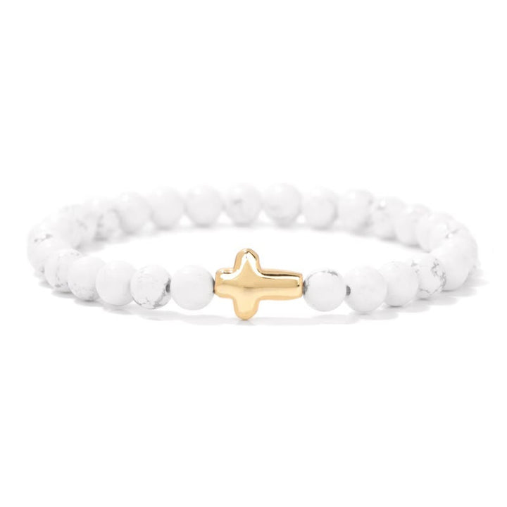 Olivenorma 6mm Natural Stone Beaded Cross Pendant Bracelet - White Turquoise - image 6