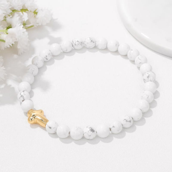 Olivenorma 6mm Natural Stone Beaded Cross Pendant Bracelet - image 8