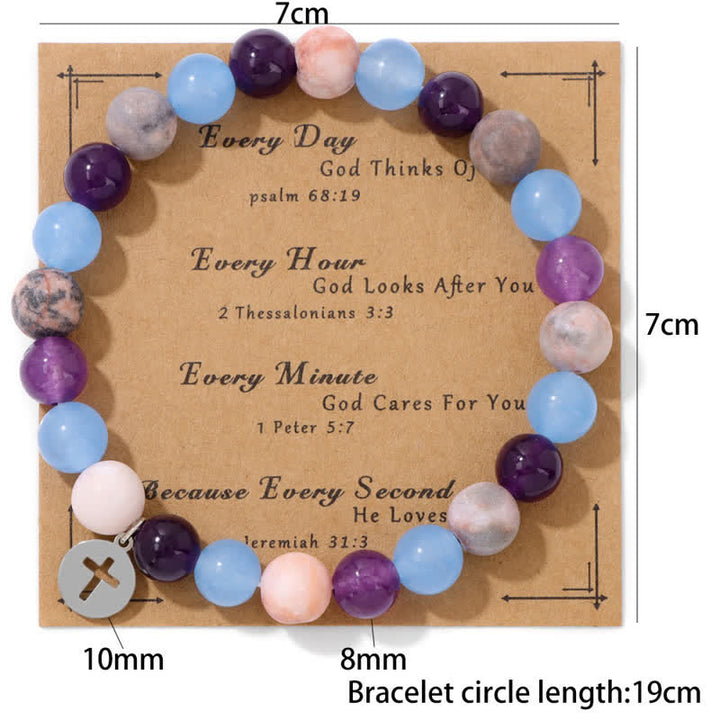 Olivenorma 8mm Natural Stone Beaded Cross Pendant Bracelet - image 19