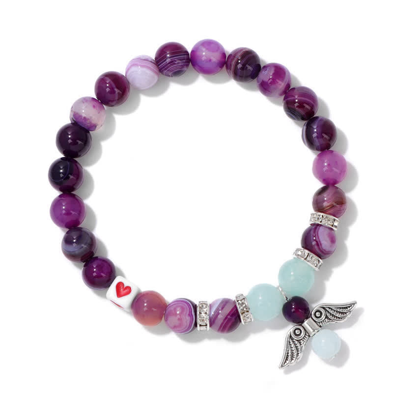 Olivenorma 8mm Natural Stone Beaded Angel Wing Pendant Bracelet - image 2