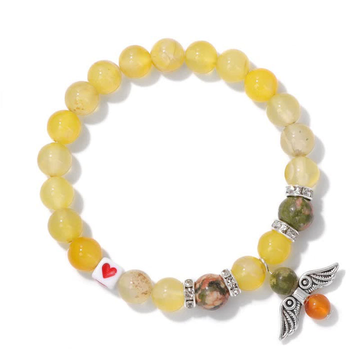 Olivenorma 8mm Natural Stone Beaded Angel Wing Pendant Bracelet - Yellow Agate - image 8