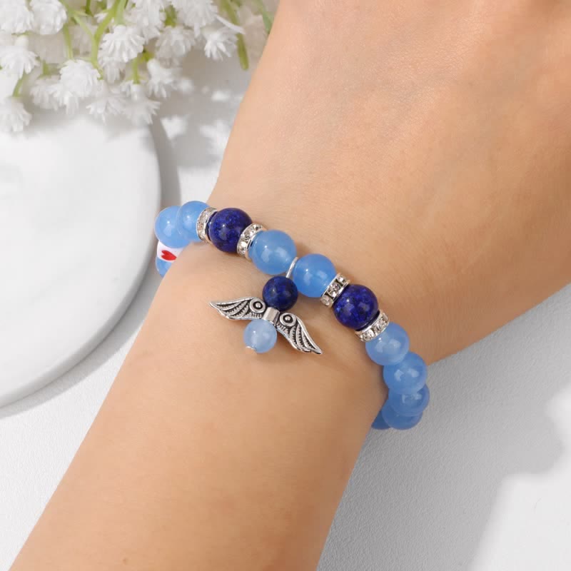 Olivenorma 8mm Natural Stone Beaded Angel Wing Pendant Bracelet - image 5
