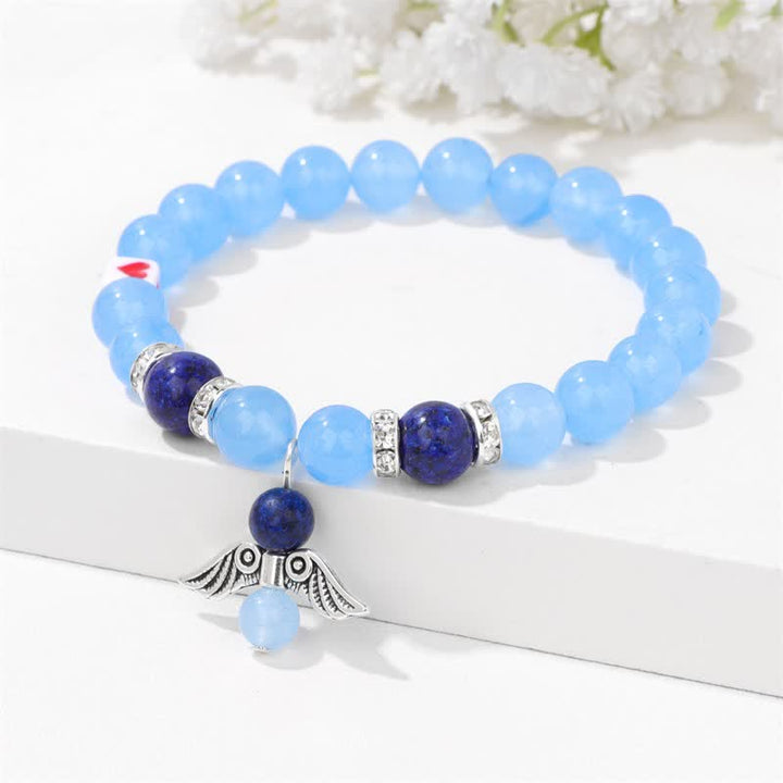Olivenorma 8mm Natural Stone Beaded Angel Wing Pendant Bracelet - Aquamarine - image 4