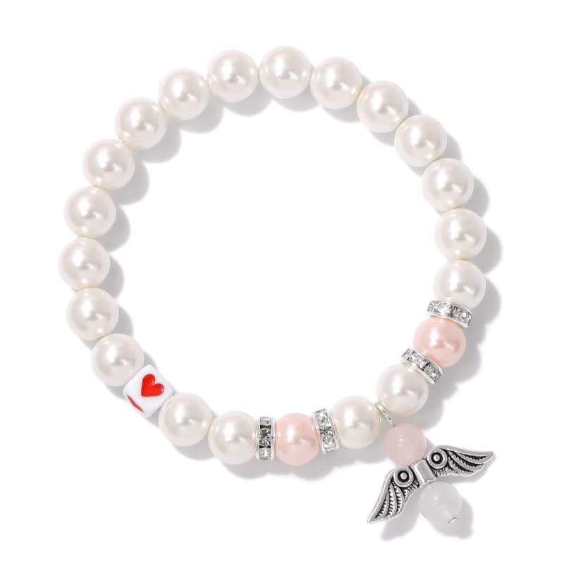 Olivenorma 8mm Natural Stone Beaded Angel Wing Pendant Bracelet - Freshwater Pearl - image 10
