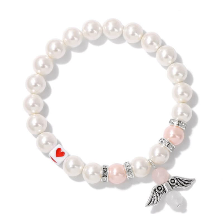 Olivenorma 8mm Natural Stone Beaded Angel Wing Pendant Bracelet - Freshwater Pearl - image 10