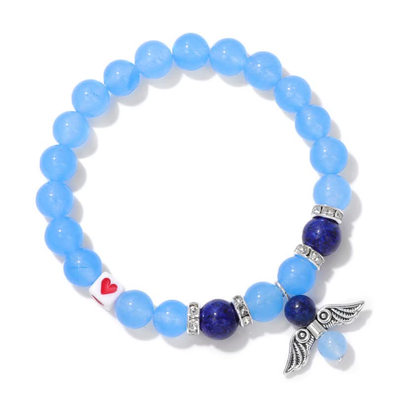 Olivenorma 8mm Natural Stone Beaded Angel Wing Pendant Bracelet - image 6