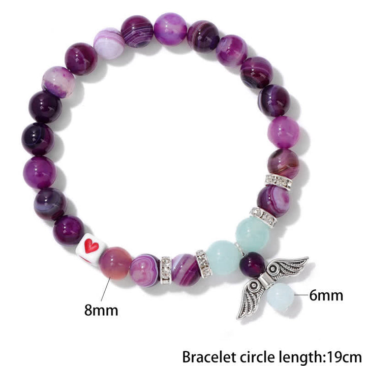 Olivenorma 8mm Natural Stone Beaded Angel Wing Pendant Bracelet - image 12