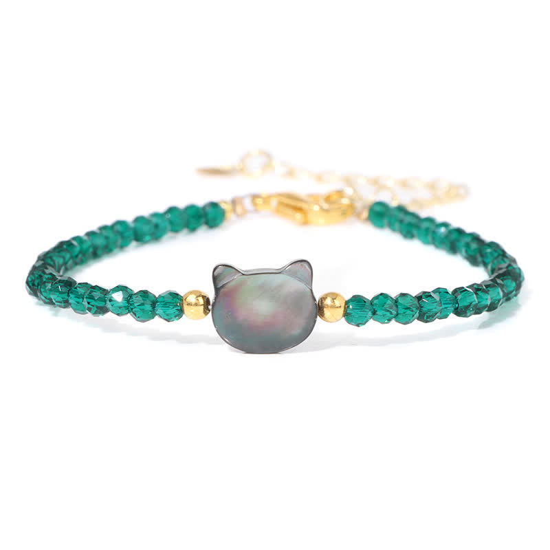 Olivenorma 3mm Natural Stone Beaded Shell Cat Head Pendant Bracelet - Emerald - image 4