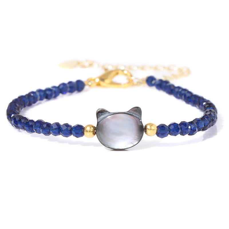 Olivenorma 3mm Natural Stone Beaded Shell Cat Head Pendant Bracelet - Sapphire - image 0