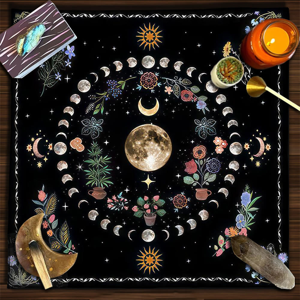 Olivenorma Yggdrasil Sacred Tree Mysterious Tarot Tablecloth - Moon&Flowers #3 - 75cm*75cm - image 24