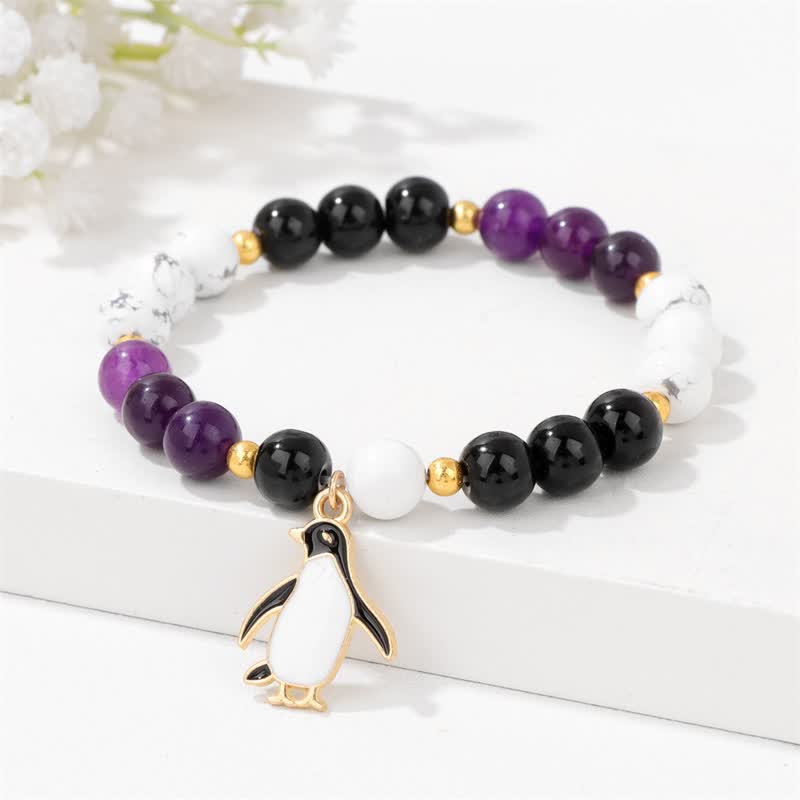 Olivenorma 8mm Natural Stone Beaded Cartoon Penguin Pendant Bracelet - image 0