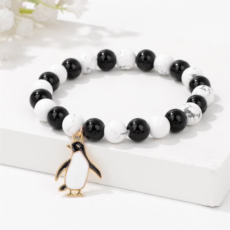 Olivenorma 8mm Natural Stone Beaded Cartoon Penguin Pendant Bracelet - image 9