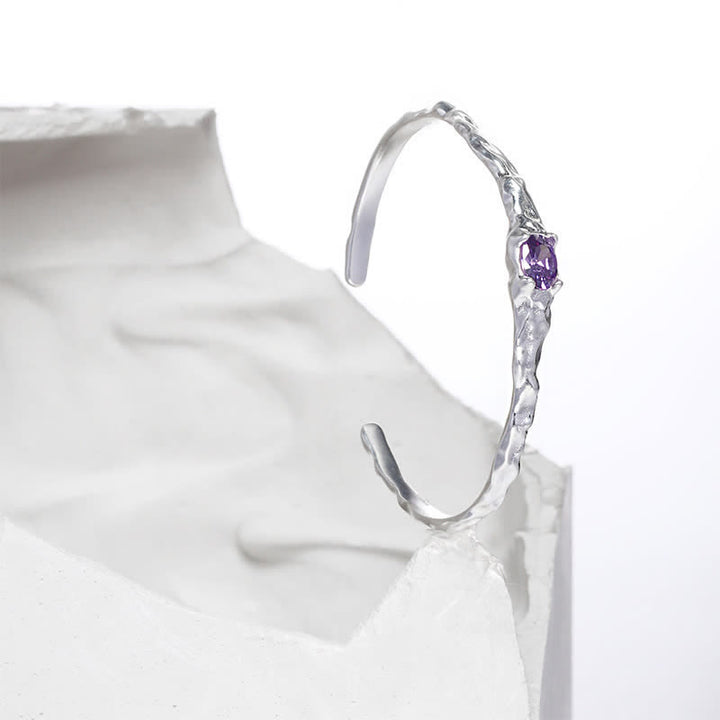 Olivenorma Natural Amethyst Silver-plated Irregular Open Bracelet - image 3