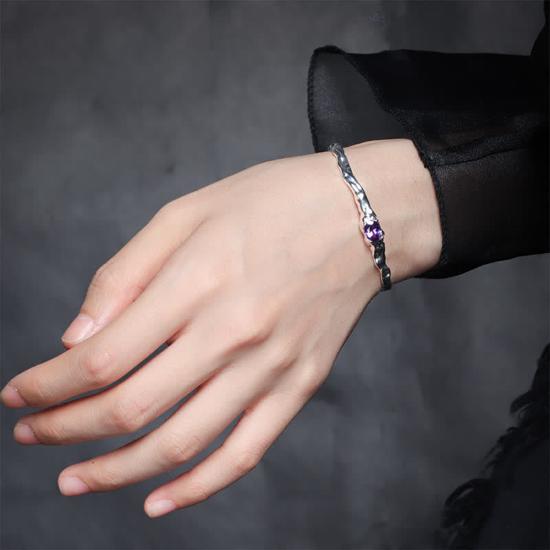 Olivenorma Natural Amethyst Silver-plated Irregular Open Bracelet - image 1