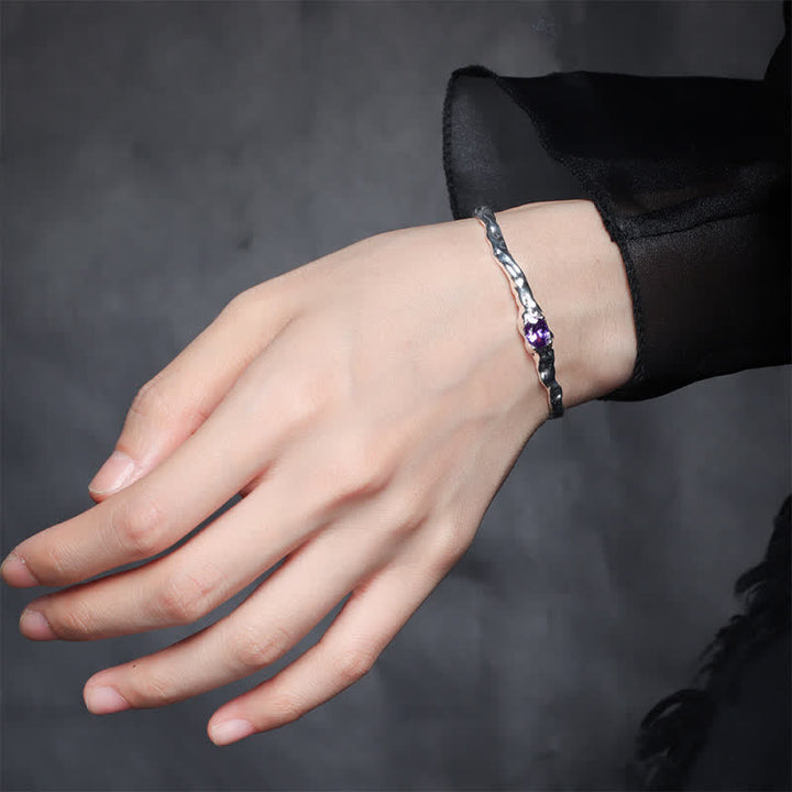 Olivenorma Natural Amethyst Silver-plated Irregular Open Bracelet - image 1