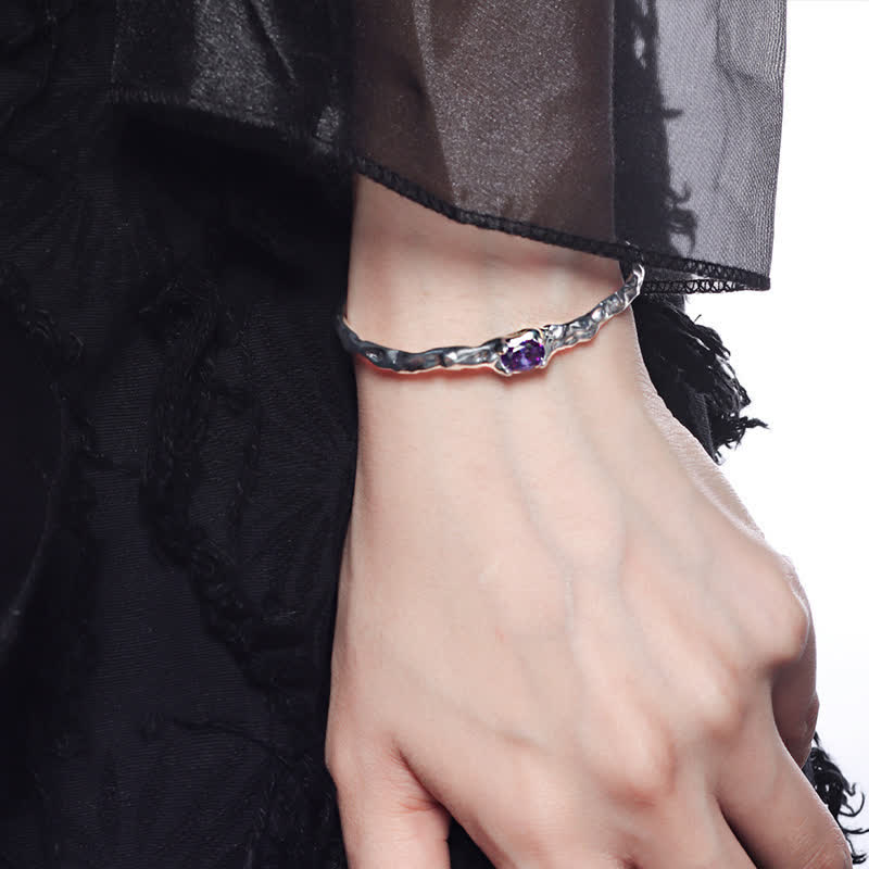 Olivenorma Natural Amethyst Silver-plated Irregular Open Bracelet - Amethyst - image 0