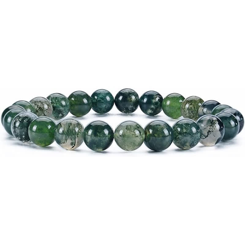 Olivenorma 8mm Natural Stone Beaded Women Men Bracelet - Moss Agate - image 8