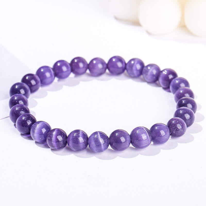 Olivenorma 6-10mm Colorful Cat's Eye Stone Beaded Bracelet - Violet Cat's Eye Stone - image 4