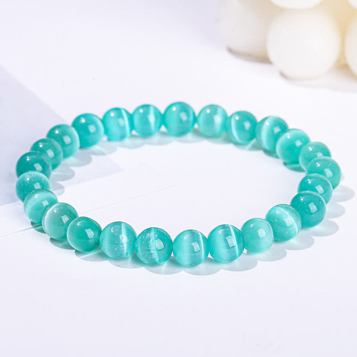 Olivenorma 6-10mm Colorful Cat's Eye Stone Beaded Bracelet - Lake Green Cat's Eye Stone - image 9