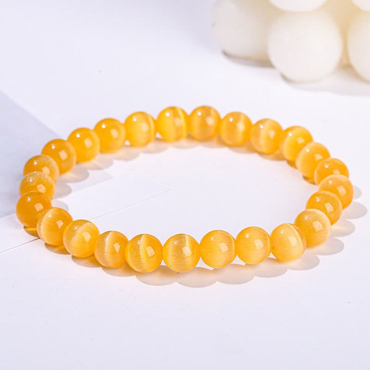Olivenorma 6-10mm Colorful Cat's Eye Stone Beaded Bracelet - Gold Cat's Eye Stone - image 2