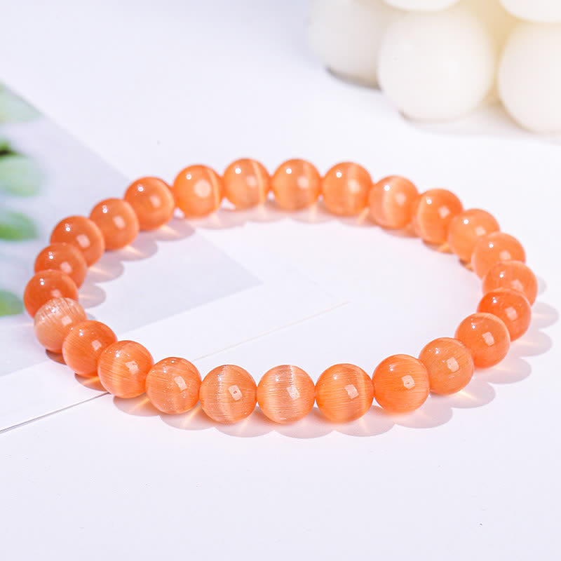 Olivenorma 6-10mm Colorful Cat's Eye Stone Beaded Bracelet - Orange Cat's Eye Stone - image 1