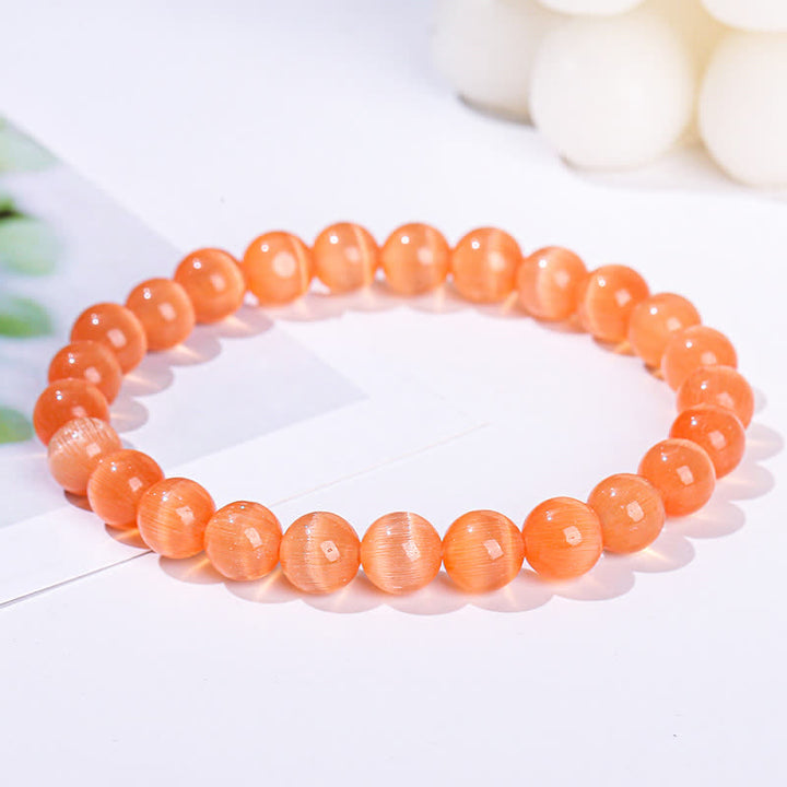 Olivenorma 6-10mm Colorful Cat's Eye Stone Beaded Bracelet - Orange Cat's Eye Stone - image 1