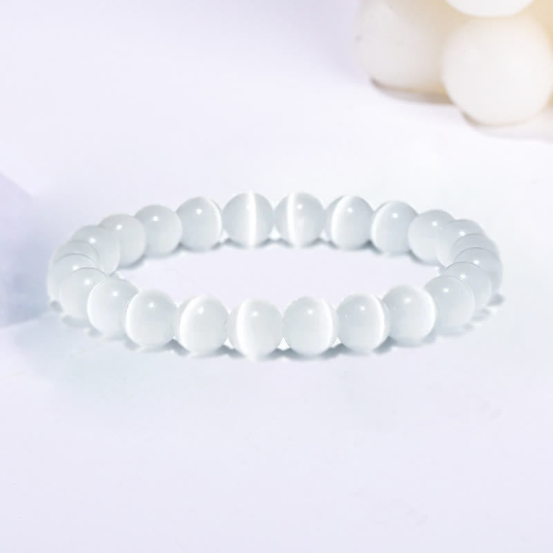 Olivenorma 6-10mm Colorful Cat's Eye Stone Beaded Bracelet - White Cat's Eye Stone - image 13